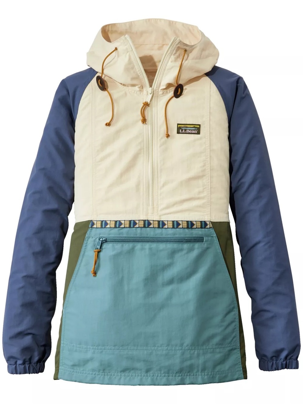 L.L. Bean Women's Colorblock mountain classic Anorak Jacket in Cream Blue green